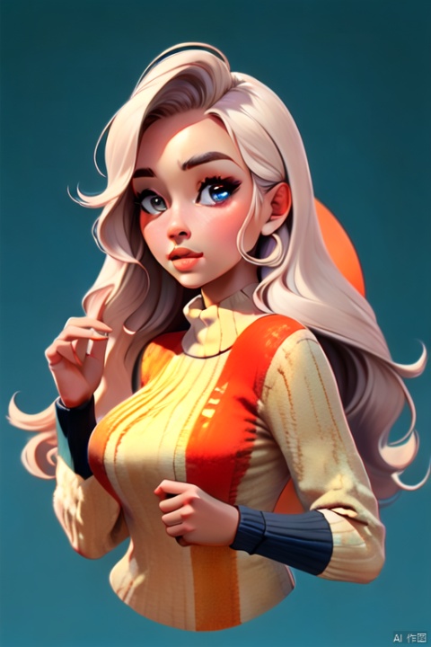  illustrator,realistic,Disney,American_cartoon,practice_piece,1girl, lip, Sweater, order, pure_white_background, long hair, Textured crop, d, big head, game interface,