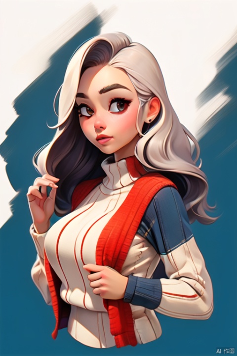  illustrator,realistic,Disney,American_cartoon,practice_piece,1girl, lip, Sweater, order, pure_white_background, long hair, Textured crop, d, big head, game interface,