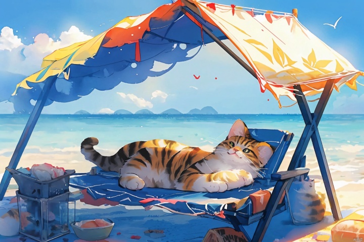  sunny,To play by the sea,
Bathing on the beach,
Camping, picnicking, feeling the wind.In Hainan, you can
Set up tables and chairs, put up a canopy, have wine and meat listen to the wind sleep.
At this time mood at this time day, nothing little fairy., light master, （maomika：1.2）,(cat:1.3),Lie on one's stomach,maomika,cat,Hanamawine,山水, watercolor \(medium\)