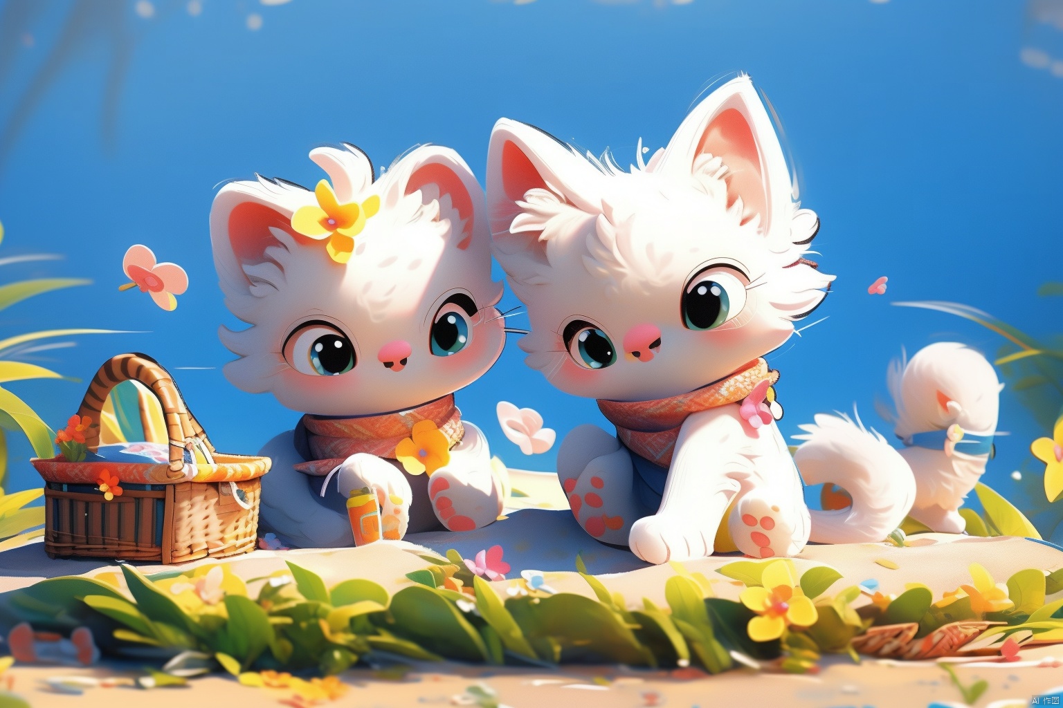  sunny,To play by the sea,
Bathing on the beach,
Camping, picnicking, feeling the wind.In Hainan, 
At this time mood at this time day, nothing little fairy., light master, （maomika：1.2）,(1cat:1.3),Lie on one's stomach, maomika, cat, Hanamawine,  three views,cure, chibi, MG xiongmao, Dog_Teddy