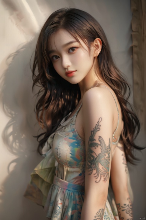  (chinese long) Sketch, Minimalism, pencil drawing, clear lines,delicate embellish, (upper thigh shot :1.3), full body shot, Low Angle shot, (Tattoo :1.3), Dundar Effect, soft focus, 4k, hdr, Acid Graphics, Mystery animal 1 girl, fantasy art, (Detailed vibrant face :1.33), (dress dress), [Upper buttocks :0.4], Masterpiece, (Polka tattoo :1.4), (translucent luminous body :1.2), a minimalist design, (a silhouette silhouette and a beautiful woman: 1.42), (a world of glowing shadows, intricate masterpieces of art), (white background :1.5), (suspenders :0.6), 1 girl