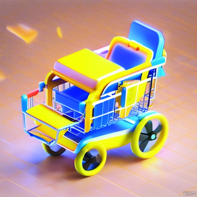 Yellow cute 3D shopping cart, C4D texture, clay texture, high saturation color