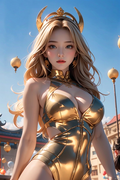  game potrait of Gorgeous goddess Athena with blonde hair, attractive, charming body, radiant, grace, battle suit ,domineering,dominant_female, big_breasts, 4k,High detailed, beauty, amazing, no head wear, taosu, mDragonNewYear