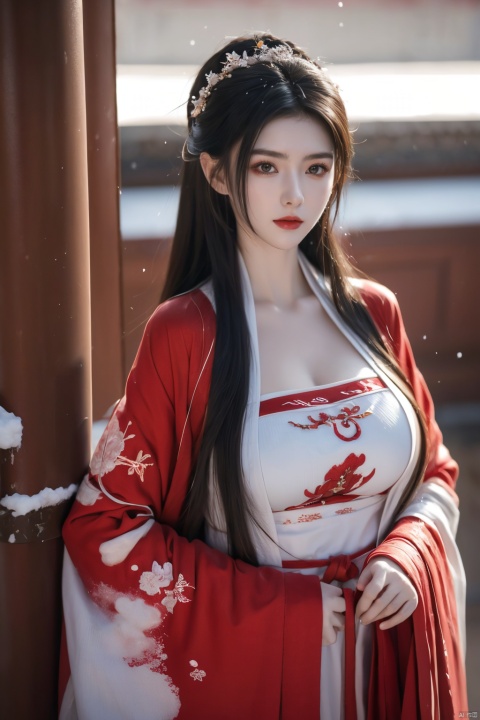  arien_hanfu,1girl,half,(Masterpiece:1.2), best quality, arien_hanfu, 1girl, (falling_snow:1.3), looking_at_viewer, , (big breasts:1.56), shuimo, chang