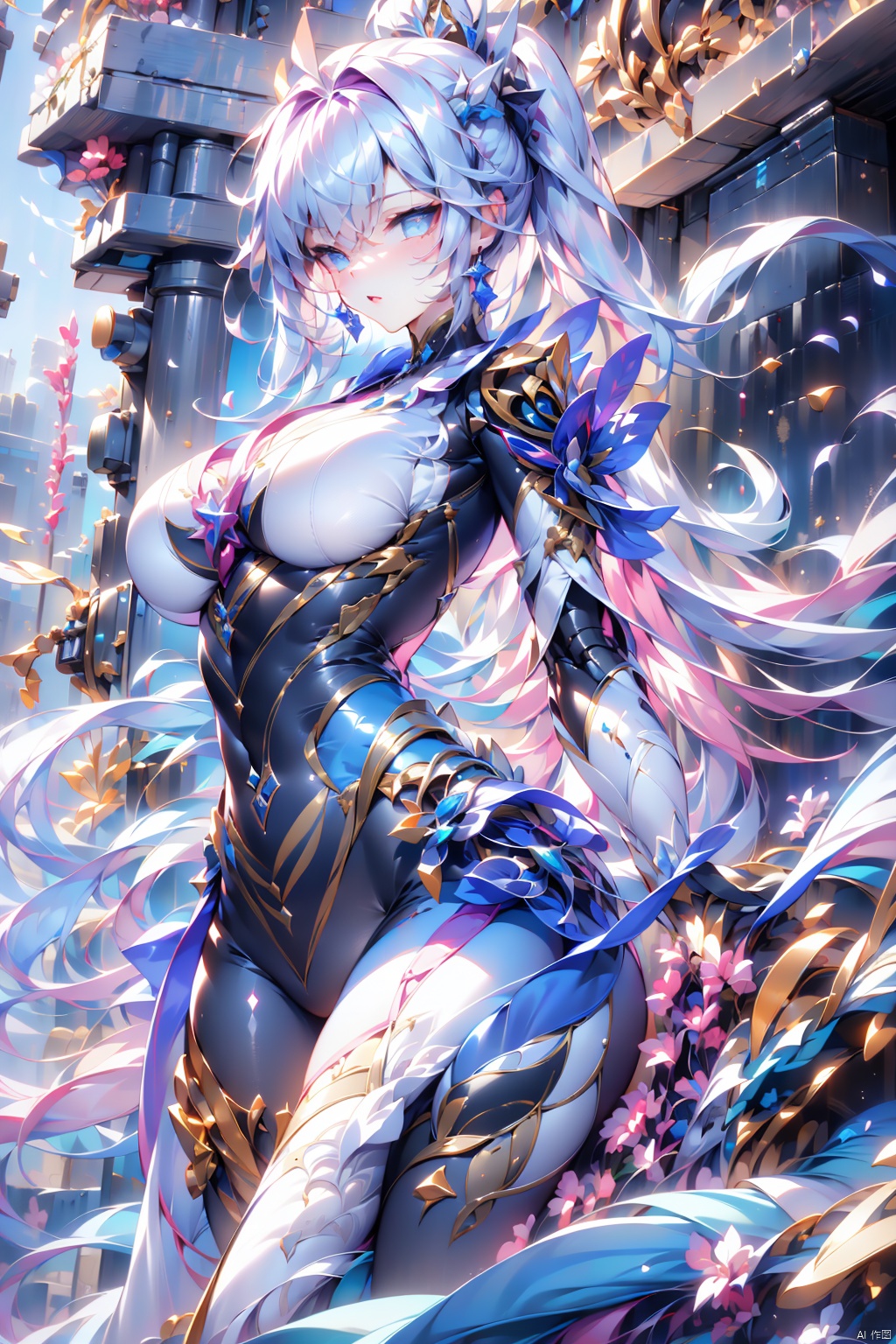  (original) , (very detailed wallpaper) , very detailed illustrations, (1 Girl) , beautiful eyes, (delicate face) , perfect detail,
((mechanical parts)), mechanical spine, mechanization, future, wide hips, laboratory, ((mecha)), stylish energy \(module\), repairing, smile
 (best lighting) , (super complex detail) , 4K Unity, (super detailed CG:1.2),(8K:1.2),lifelike,流光, eula (genshin impact), bachong, kamisato ayaka, Pink Mecha, AkagiV5, jiahe, backlight, 1girl