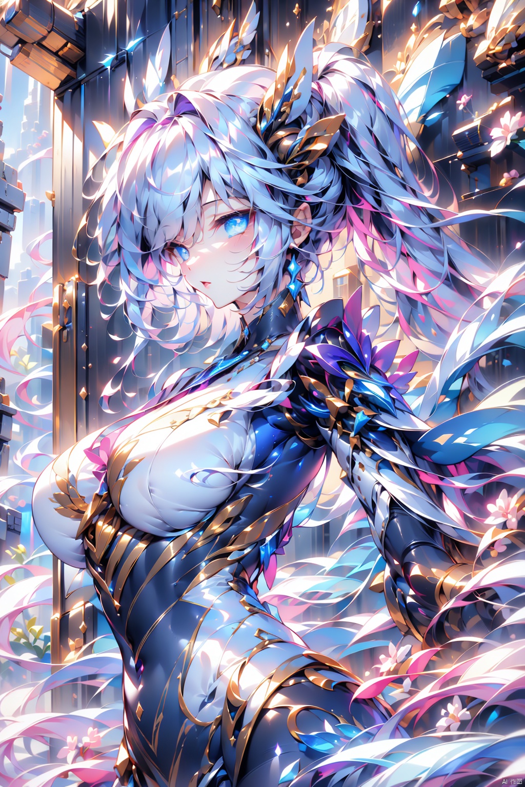  (original) , (very detailed wallpaper) , very detailed illustrations, (1 Girl) , beautiful eyes, (delicate face) , perfect detail,
((mechanical parts)), mechanical spine, mechanization, future, wide hips, laboratory, ((mecha)), stylish energy \(module\), repairing, smile
 (best lighting) , (super complex detail) , 4K Unity, (super detailed CG:1.2),(8K:1.2),lifelike,流光, eula (genshin impact), bachong, kamisato ayaka, Pink Mecha, AkagiV5, jiahe, backlight, 1girl