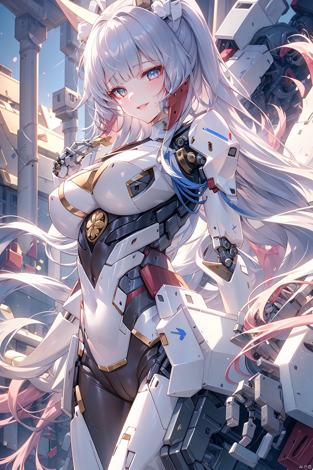  (original) , (very detailed wallpaper) , very detailed illustrations, (1 Girl) , beautiful eyes, (delicate face) , perfect detail,
((mechanical parts)), mechanical spine, mechanization, future, wide hips, laboratory, ((mecha)), stylish energy \(module\), repairing, smile
 (best lighting) , (super complex detail) , 4K Unity, (super detailed CG:1.2),(8K:1.2),lifelike,流光, eula (genshin impact), bachong, kamisato ayaka, Pink Mecha, AkagiV5