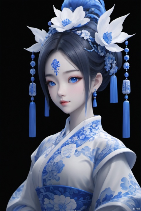  masterpiece,best quality,8k,cg,1girl,blue and whiteporcelain，低胸衣服（大胸）正面立体，