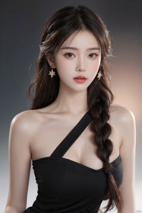  1girl, solo, long hair, simple background, black hair, dress, bare shoulders, standing, full body, braid, barefoot, single braid, strapless, black background, hair over shoulder, green dress, realistic,Chinese girls,jewelry, earrings,lips, makeup, portrait, eyeshadow, realistic, nose,{{best quality}}, {{masterpiece}}, {{ultra-detailed}}, {illustration}, {detailed light}, {an extremely delicate and beautiful}, a girl, {beautiful detailed eyes}, stars in the eyes, messy floating hair, colored inner hair, Starry sky adorns hair, depth of field, large breasts,cleavage,blurry, no humans, traditional media, gem, crystal, still life, Dance,movements, All the Colours of the Rainbow,zj,
simple background, shiny, blurry, no humans, depth of field, black background, gem, crystal, realistic, red gemstone, still life,
, jewels
 1girl,Fairyland Collection Dark Fairy Witch Spirit Forest with Magic Ball On Crystal Stone Figurine, (large breasts:1.5)
