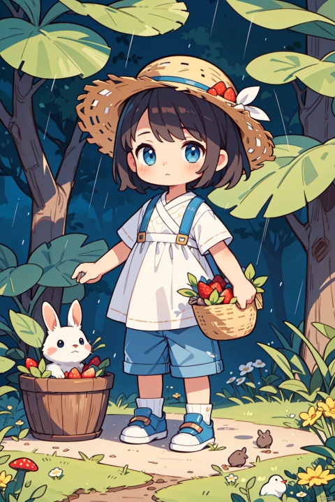  (Masterpiece), (Best Quality), 
sds,solo, looking at viewer, blue eyes, simple background, 1boy, sitting, full body, male focus, chibi, armor, no humans, helmet, robot, gold armor
Castle in the Sky LAPUTA,Rain,Forest, grass, strawberries, mushroom fruits all over the branches, Bird,a little Girl, long brunette wearing a straw hat with small flowers on it, wearing white printed short sleeves, wearing Denim trousers, carrying a boo ambol basket, picking to, squirrels, rabbits, tuyafengge old,striking detailed artstyle, beautiful detailed background, beautiful isometric forest, colorful illustration, cute art, anime nature, farming, plant world, Forest background, cute illustration, (art station)Pastel color simple details,chibi,full body