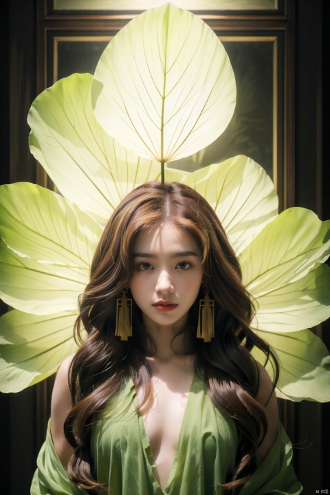  Surrealist beauty portraits, heise jinyao, inspired by Zhang Han, xianxia fantasy, flowing gold robes, (Colorful, colorful hair),inspired by Guan Daosheng, long hair, fantasy art style,,Ink scattering_Chinese style, lotus leaf, 1girl, 1 girl