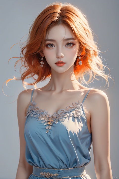  Best quality +Half-body +masterpiece + Extremely high resolution +1 loli+ looking at the audience + detailed face + orange hair + deep eyes + dress + full bodyimage,Half-body,, masterpiece, best quality, mtianmei, mpaidui