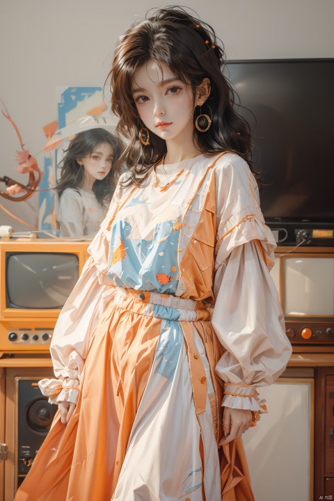  Best quality +Half-body +masterpiece + Extremely high resolution +1 loli+ looking at the audience + detailed face + orange hair + deep eyes + dress + full bodyimage,Half-body,, masterpiece, best quality, mtianmei, mpaidui