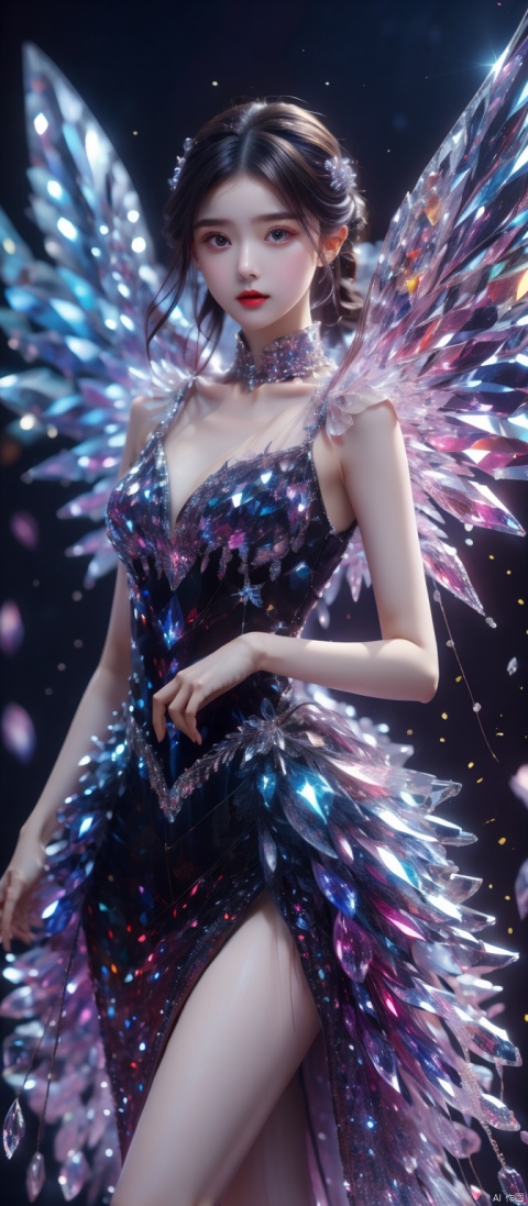  1 girl, , young, 8K, ultra fine, epic composition, ultra-high definition image quality, high quality, highest quality, wangyushan, dress, crystal_dress , crystal , wings ,