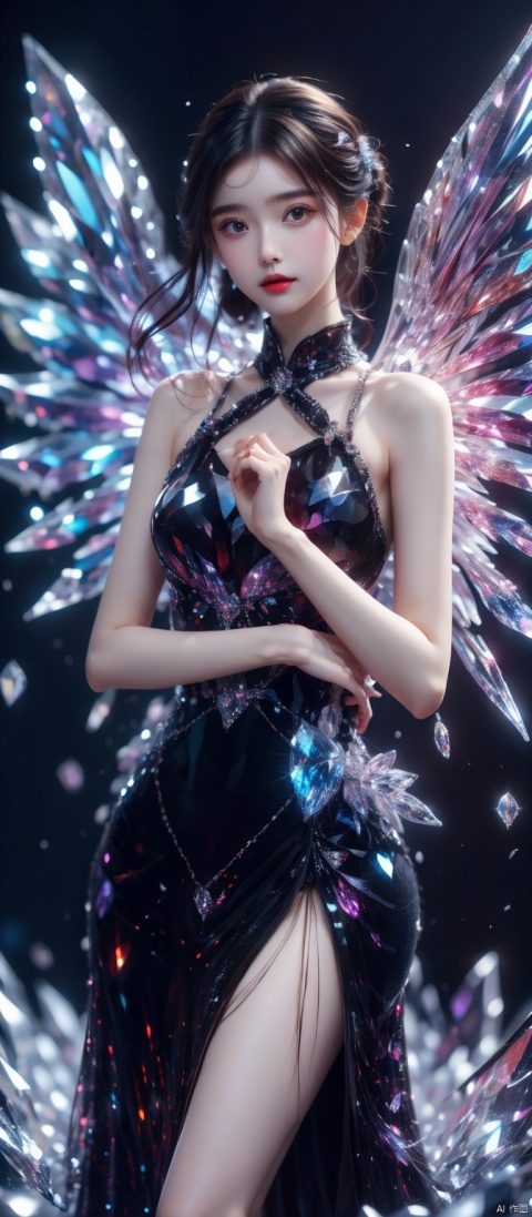  1 girl, , young, 8K, ultra fine, epic composition, ultra-high definition image quality, high quality, highest quality, wangyushan, dress, crystal_dress , crystal , wings ,