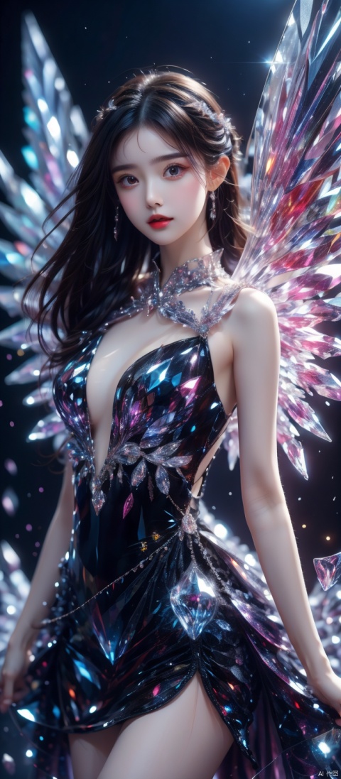  1 girl, , young, 8K, ultra fine, epic composition, ultra-high definition image quality, high quality, highest quality, wangyushan, dress, crystal_dress , crystal , wings ,