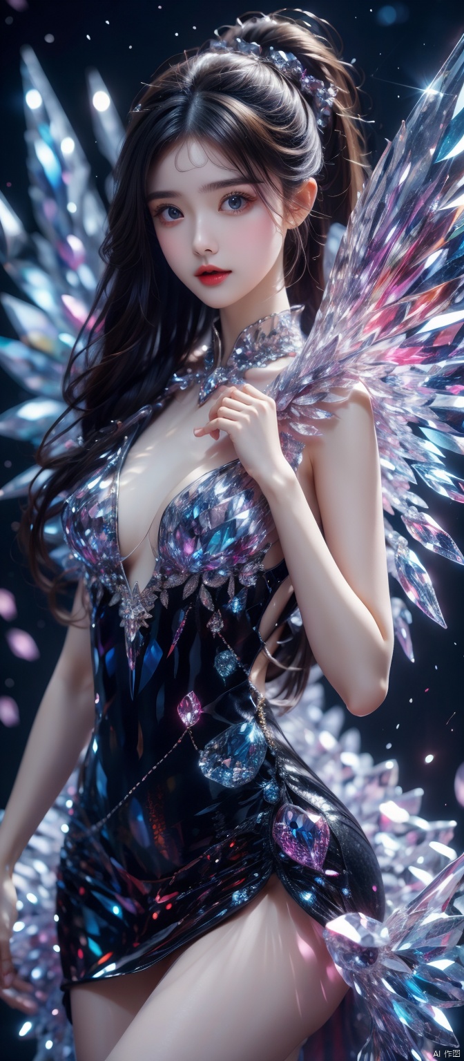  1 girl, , young, 8K, ultra fine, epic composition, ultra-high definition image quality, high quality, highest quality, wangyushan, dress, crystal_dress , crystal , wings ,