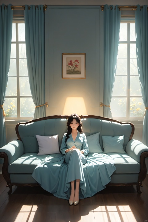  masterpiece,best quality,nanime sytle,full shot,afteroon,in a cozy room,1girl,black hair,pale bule suit,on the sofa,dirnking a tea,the sunlight filtered through the curtains, casting its glow upon her face,foggy,
bailing_darkness, ((poakl)) , graphic

