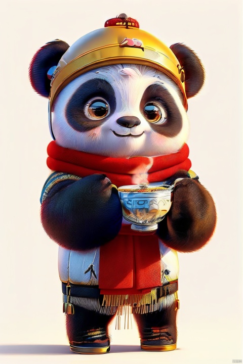  C4D,3d style,UIAIP,panda, (a cute panda, chibi:1.7), (wearing Chinese tradition tea-picking women's clothing:1.2), (white background, blank background:1.5),  (Chinese Tea Elements: 0.9), (open arms, holding tea:1.7)