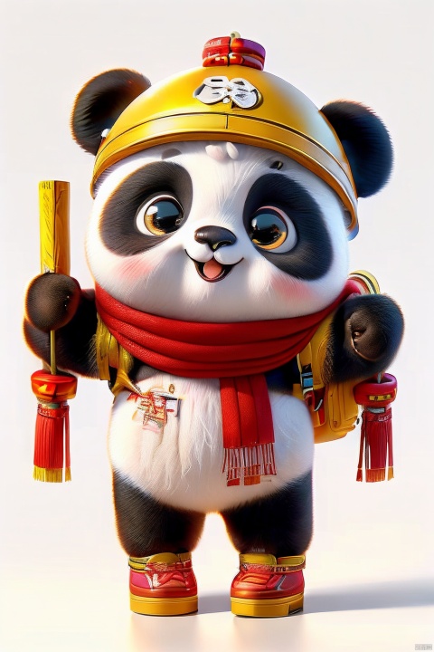  C4D,3d style,UIAIP,panda, (a cute panda, chibi:1.2), (wearing chinese tradition clothing :1.1), (white background:1.6), blank background, (Chinese Tea Elements:1.1), (open arms, holding hoe:1.5), decorate with Chinese tea elements,  