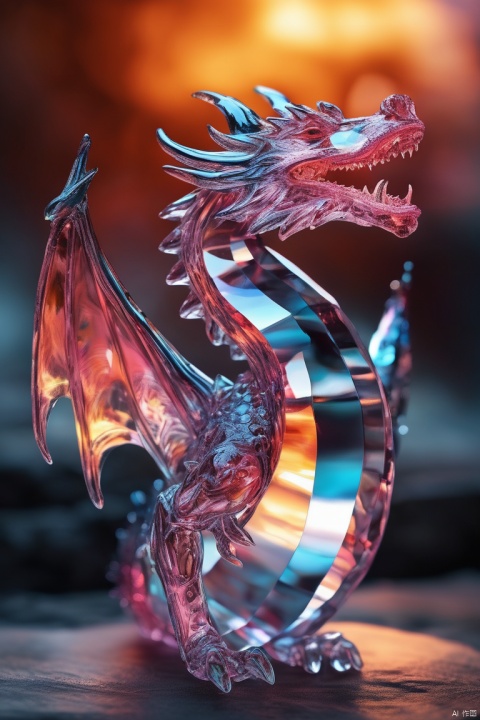  made of glass, blind rosey, highly detailed, macro photography, crystal clear, delicate, intricate, colorful reflections, soft lighting, artstation, 4k resolution,dragon,fire,smile,