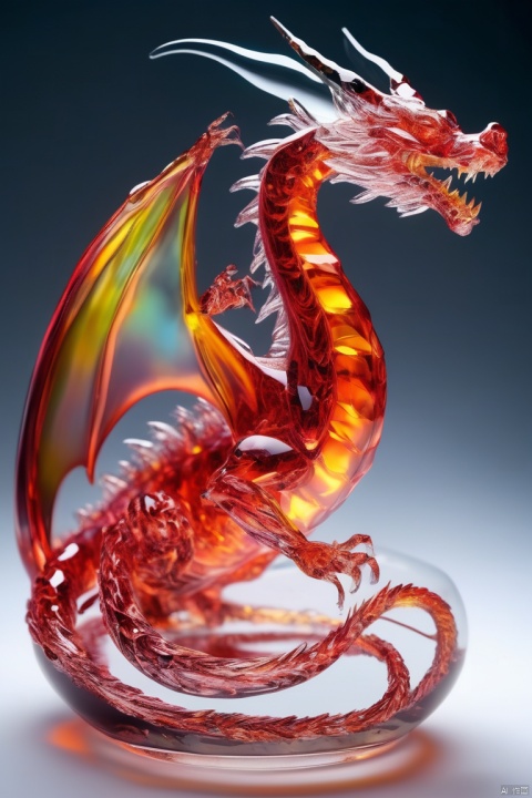  made of glass, blind rosey, highly detailed, macro photography, crystal clear, delicate, intricate, colorful reflections, soft lighting, artstation, 4k resolution,dragon,fire,angry,