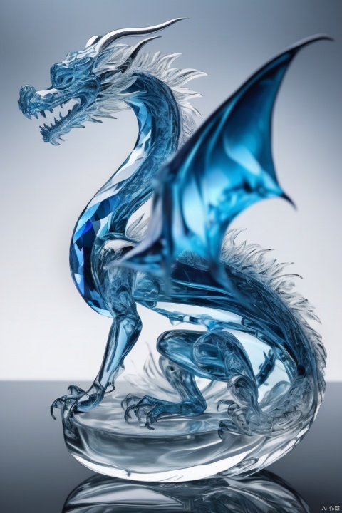  made of glass, blind rosey, highly detailed, macro photography, crystal clear, delicate, intricate, colorful reflections, soft lighting, artstation, 4k resolution,dragon,fire,smile,blue,