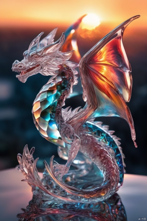  made of glass, blind rosey, highly detailed, macro photography, crystal clear, delicate, intricate, colorful reflections, soft lighting, artstation, 4k resolution,dragon,fire,smile,angel,