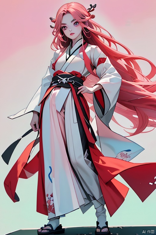 1 Beautiful girl, long flowing hair, fine features, big eyes, small mouth, Hanfu, red belt, pink hair, ultra HD figures, rich in detail, good light, high clarity