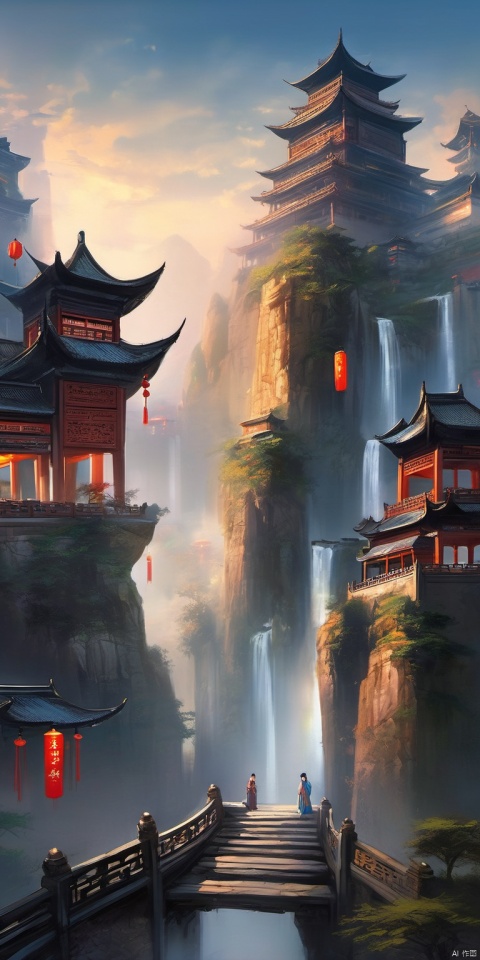 Fantasy, (ink style), (Chinese elaborate-style painting), Laputa, sky, city made of light, fairytale, Medieval City covered, Avatar, waterfall, Epang Palace, Tyndall effect, highly detailed, (irregular building floating in the air), fantasy art, light shafts, high detail, masterpiece, high detail, excellent lighting, super detail, depth of field, science fiction, Cyberpunk, masterpiece, best quality,((ultra-detailed)), Chinese traditional, Original, wash painting, Chinese traditional painting, long stone steps in front of the building, black and white, greyscale, monochrome, sketch, minimalism, pencil drawing, (clear lines:2), A minimalist design, Chinese ancientpaintings
