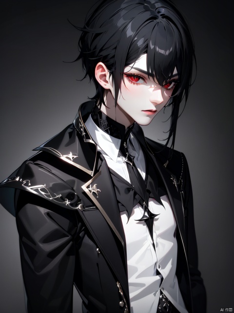 ((1boy)), solo, gothic lolita, black background,dark persona,red_eyes