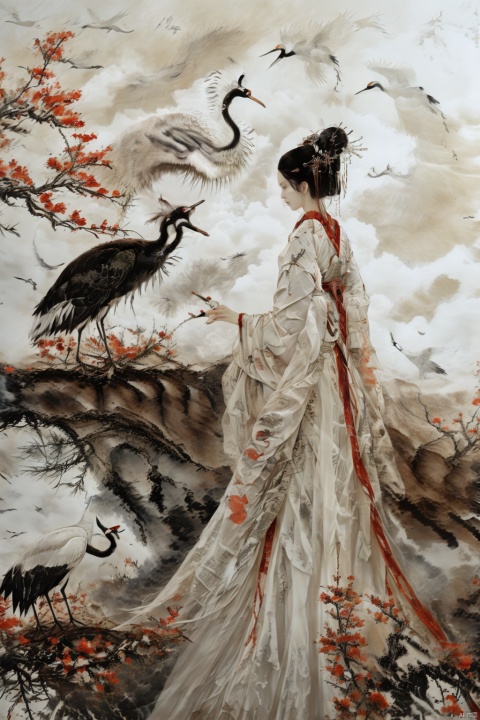 magine:a woman and a cat as a magazine cover ,Exhibition of Oriental Aesthetics, xianjing hanfu crane