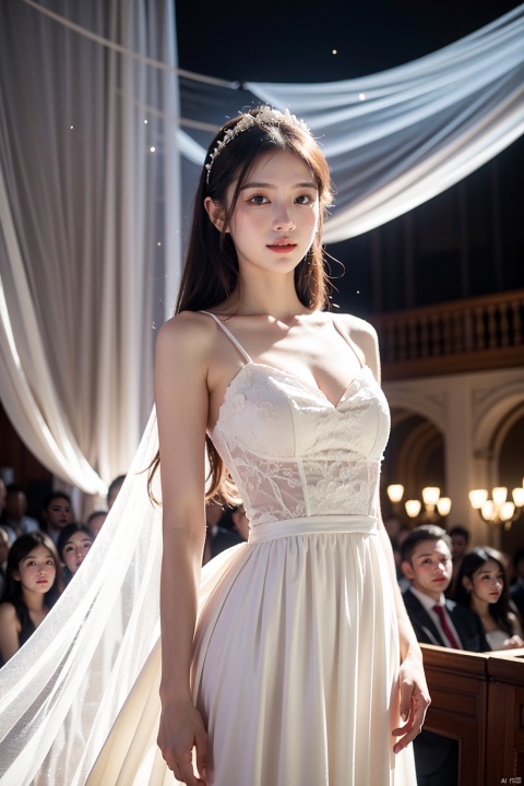 In a surreal and dramatic wedding scene, (solo) a girl in a lavender couture wedding dress, like a goddess stepping out of the stardust, instantly attracted everyone's attention.
The design of this wedding dress is full of exquisite and creative high fashion, dark blue fabric in the light of the light, flashing the light, as if the whole night sky is worn on the body. The skirt of the wedding dress is wide and fluffy, and as it moves, it is like a flowing star river, full of volume and atmospheric lighting effect.
The veil lightly covers the head and is dotted with tiny stardust, which echoes the star pattern on the wedding dress, creating a dreamy and mysterious atmosphere. The makeup is delicate and natural, and the eyes sparkle with anticipation and happiness.
In the wedding scene, the lighting and music are interwoven to create a surreal feeling. The background of the stage is a starry sky, which perfectly echoes the wedding dress and makes people feel like they are in a dreamlike universe. (Panorama, whole body),
Slowly toward the altar of the wedding, the figure in the light of the irradiation, appears more noble and elegant. Every movement, every smile, was so full of drama that it was impossible to look away.
This dark blue wedding dress is not just a dress, it is a work of art, is the designer's pursuit of beauty and wishes for happiness. It perfectly combines the beauty of the girl with the magnificence of the dress to create a surreal and dreamy wedding scene that will be remembered for a long time.