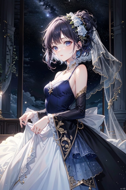 In a surreal and dramatic wedding scene, (solo) a girl in a dark blue haute couture wedding dress, like a goddess stepping out of the stardust, instantly attracted everyone's attention.
The design of this wedding dress is full of exquisite and creative high fashion, dark blue fabric in the light of the light, flashing the light, as if the whole night sky is worn on the body. The skirt of the wedding dress is wide and fluffy, and as it moves, it is like a flowing star river, full of volume and atmospheric lighting effect.
The veil lightly covers the head and is dotted with tiny stardust, which echoes the star pattern on the wedding dress, creating a dreamy and mysterious atmosphere. The makeup is delicate and natural, and the eyes sparkle with anticipation and happiness.
In the wedding scene, the lighting and music are interwoven to create a surreal feeling. The background of the stage is a starry sky, which perfectly echoes the wedding dress and makes people feel like they are in a dreamlike universe. (whole body),
Slowly toward the altar of the wedding, the figure in the light of the irradiation, appears more noble and elegant. Every movement, every smile, was so full of drama that it was impossible to look away.
This dark blue wedding dress is not just a dress, it is a work of art, is the designer's pursuit of beauty and wishes for happiness. It perfectly combines the beauty of the girl with the magnificence of the dress to create a surreal and dreamy wedding scene that will be remembered for a long time.