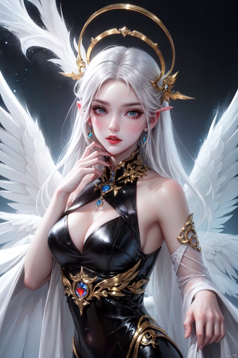 (Bipolar symmetry :1.5), (((((split theme))))), (Fractal Art :1.3), 1 girl, (Solo :1.8), ((White Fairy with white wings AND black Divinity with black wings)), black tint AND white tint, halo AND dark halo, solo, Heterochromatic pupil, (hands drooping), Wear the Ruihin dress, Art Design, Arnold, Carrara, Depth of Field, f/16 aperture, Best quality, Ultra HD, Ultra High Resolution, Top Quality, Masterpiece, 8K resolution, Complex Detail, Ultra Detailed Detail