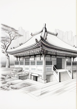 The overall elegant and atmospheric style of the Song Dynasty pavilion architecture ,Very simple and concise outline pencil line drawing ,Ultra-clear Pencil ,drawings,Very faint hook line,Very simple pencil lines