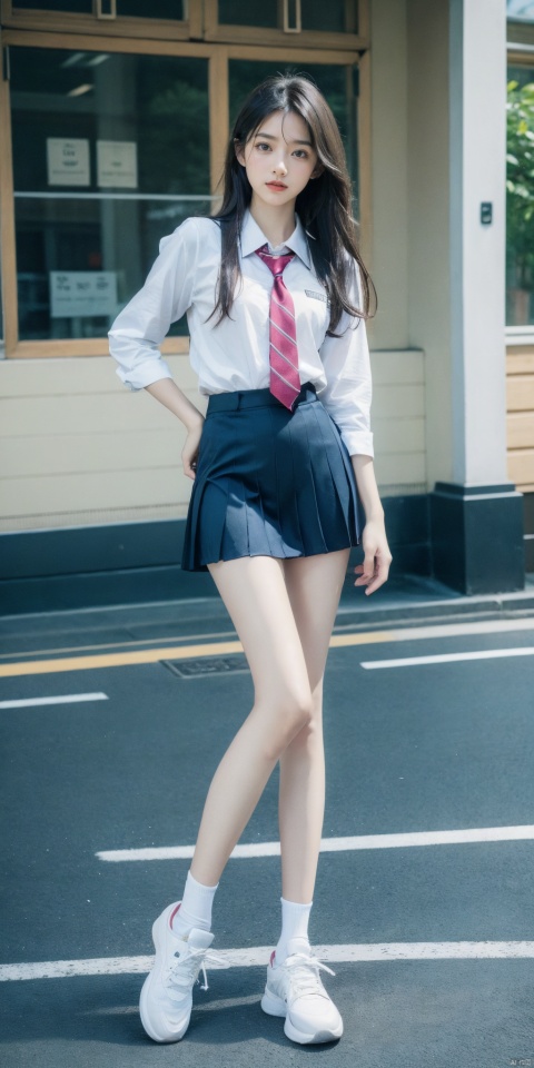  masterpiece,bestquality,realistic,8k,officialart,ultrahighres,school uniforms,Bare leg,White sports shoes,full body, sssr