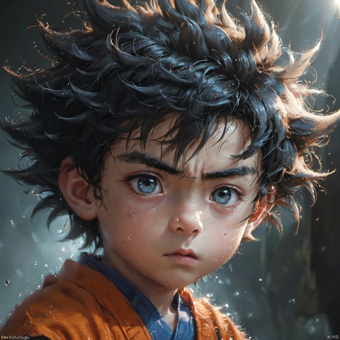 pixar style cute mystical  babay Son Goku , realistic, dramatic lighting, 8k, portrait, fine details, photorealism, cinematic ,intricate details, cinematic lighting, photo realistic 8k