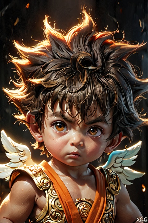 pixar style cute mystical  babay Son Goku , realistic, dramatic lighting, 8k, portrait, fine details, photorealism, cinematic ,intricate details, cinematic lighting, photo realistic 8k, Angel, xgc, Illustrator