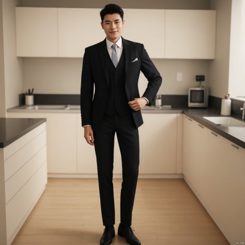  1 strong male,(short_hair=1.331),(standing in home=1.3),full_body,[master piece:1.2],best quality,extremely detailed CG,perfect lighting,8k wallpaper,photograph,3D,(silly_smile),(balck_hair),nsfw,(wear suit=1.3),(wear glass=1.3)
, jzns
