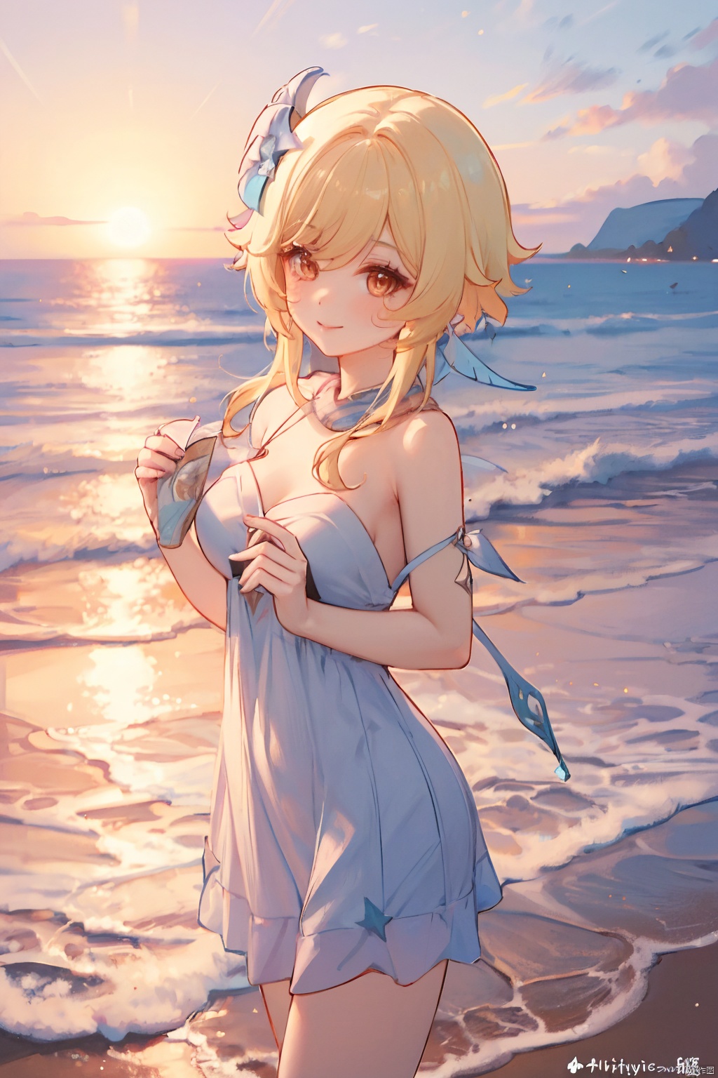 (best quanlity) lumine(genshin_impact), naked, sea side, dating, smile, cute