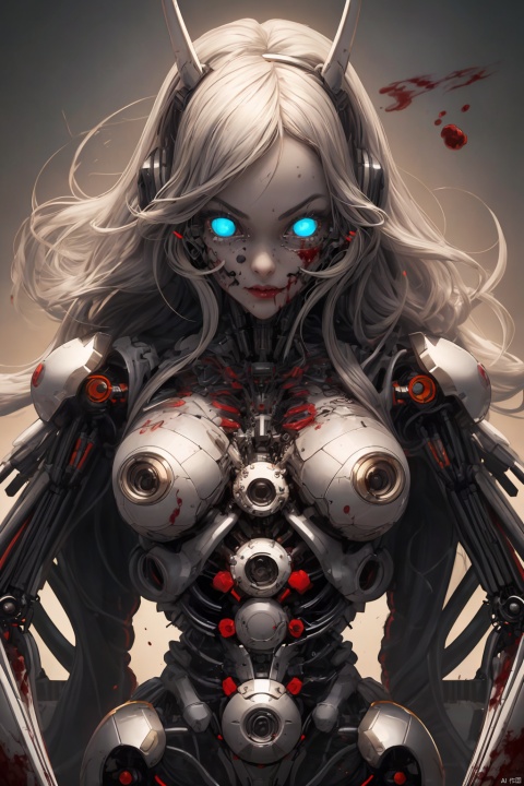 Doomsday world, mechanical style, a girl with a mechanical body, killing machine, big eyes, exquisite face, blood vessels, fine mechanical parts, a lot of details, ultra-high definition, high quality, masterpiece