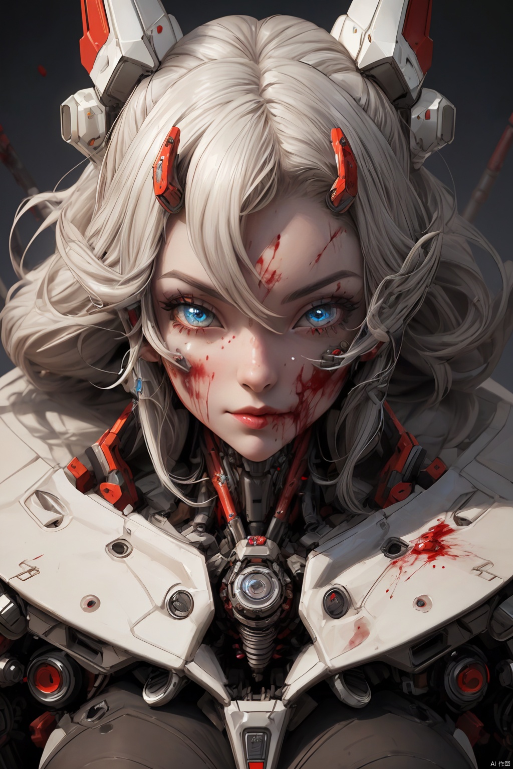 Doomsday world, mechanical style, a girl with a mechanical body, art design, big eyes, exquisite face, blood vessels, fine mechanical parts, a lot of details, ultra-high definition, high quality, masterpiece