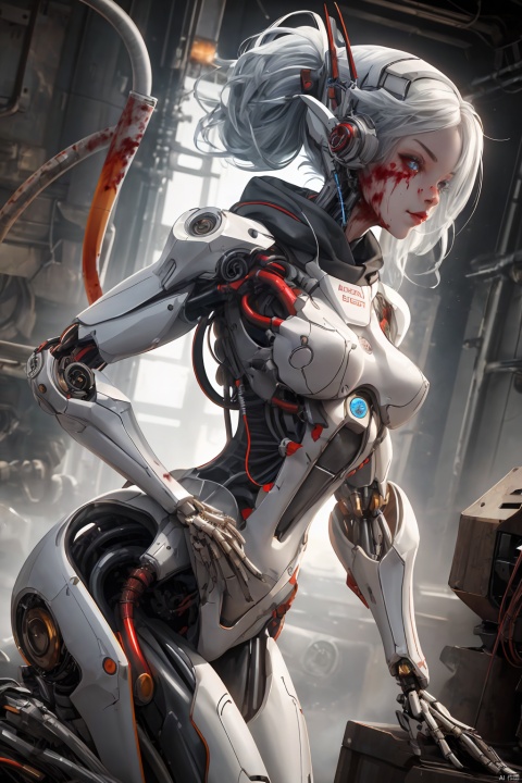 Doomsday world, mechanical style, a girl with a mechanical body, clear and visible blood vessels, fine parts, a lot of details, ultra-high definition, high quality, masterpiece