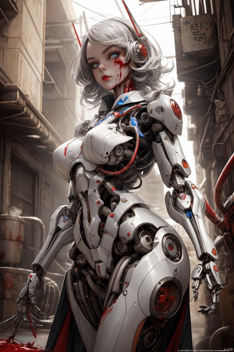 Doomsday world, mechanical style, a girl with a mechanical body, art design, big eyes, exquisite face, blood vessels, fine mechanical parts, a lot of details, ultra-high definition, high quality, masterpiece