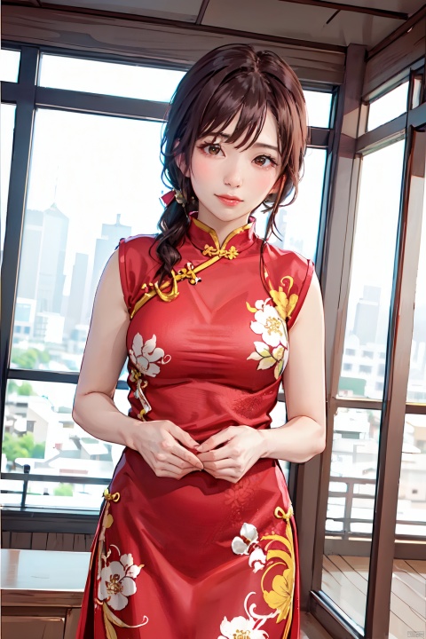  (masterpiece, best quality,top quality, photorealistic),(Good structure),DSLR Quality,1girl,solo,realistic,chinese clothes,cheongsam,cowboy_shot,,aika yamagishi,Depth of field,