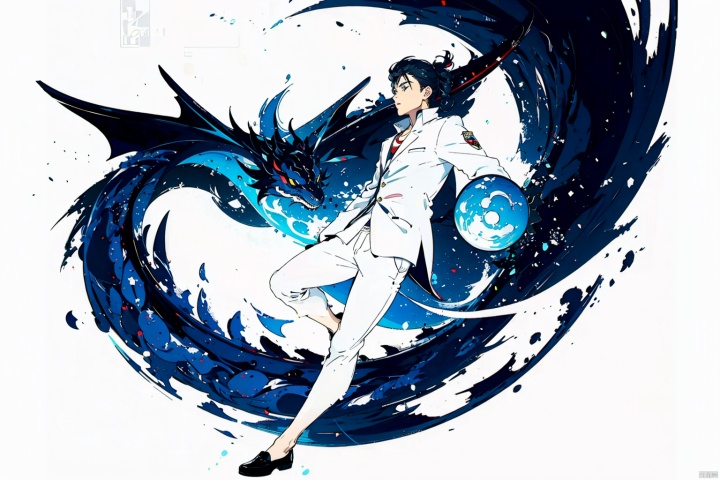  (masterpiece, best quality,top quality),[(white background:1.2)::5],(wide shot:0.95),Dynamic angle,(full body),gicvp,1boy,human,solo,long hair,black hair,black coat,male focus,pointy ears,eastern dragon horn,detached sleeves,5fingers,standing,gicard,cloud,moon,night sky,(eastern dragon in background:1.2),depth_of_field,particle effects,