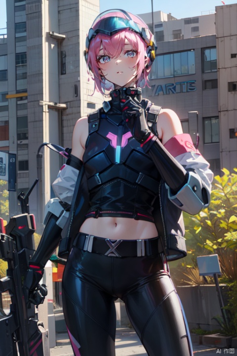  (((The cyber helmet covers the whole fac, Pink Mecha