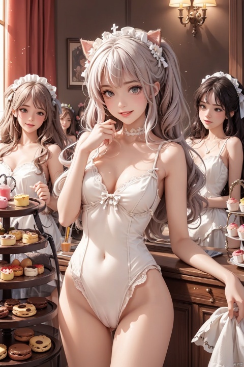 4+ girls, multiple colored hairs, sweet maids, random cute faces, super happy smiling, laughing,group shot, zoom camera, sweet tea party,lots of cakes, macarons, chocolates, parfaits, cookies, land of sweets,nude,naked,breasts,pussy,pantyhose,bodysuit,pussy,pussy juice,cum in pussy