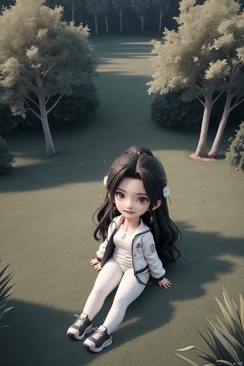 Prompt: A young girl with golden long hair, white T-shirt, open black and white school uniform jacket, flowing clothes, sports pants, beautiful face, sports shoes, sitting on the ground, hands supporting the ground, girlish feeling, design sense, anime, soft light, relaxed atmosphere, sunshine, light, (ultimate special effects, ultimate details, masterpieces, high-quality:1.4), (imaginative, relaxed and freehand scenes, pleasant scenery, outdoor), ((from above)), Light master, ((poakl)), pf-hd, qingyi, LANDING STRIP FEMALE PUBIC HAIR